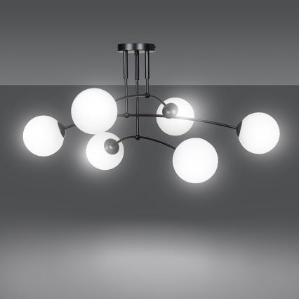 Żyrandol na drążku PREGOS 6xE14/10W/230V czarny/biały