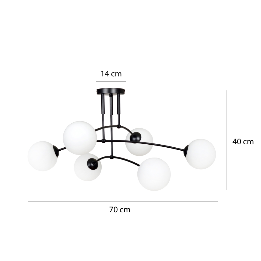 Żyrandol na drążku PREGOS 6xE14/10W/230V czarny/biały