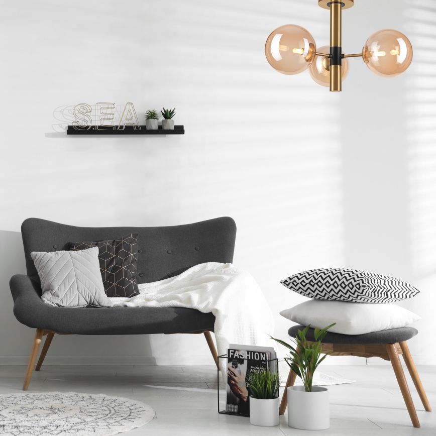 Żyrandol na drążku ROLLO 3xG9/5W/230V złoty/dym beżowy