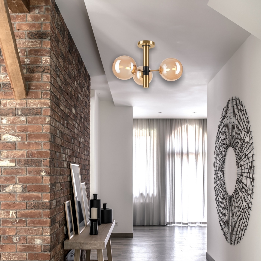 Żyrandol na drążku ROLLO 3xG9/5W/230V złoty/dym beżowy