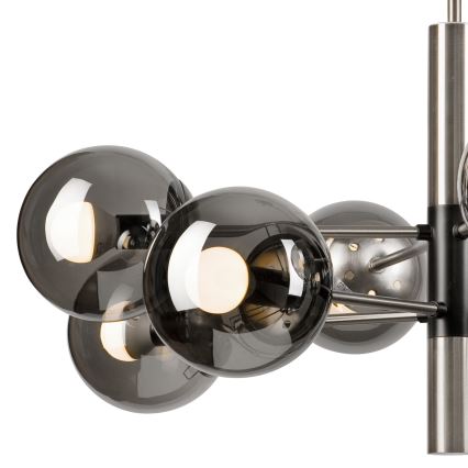 Żyrandol na drążku ROLLO 8xE14/5W/230V matowy chrom/dymny