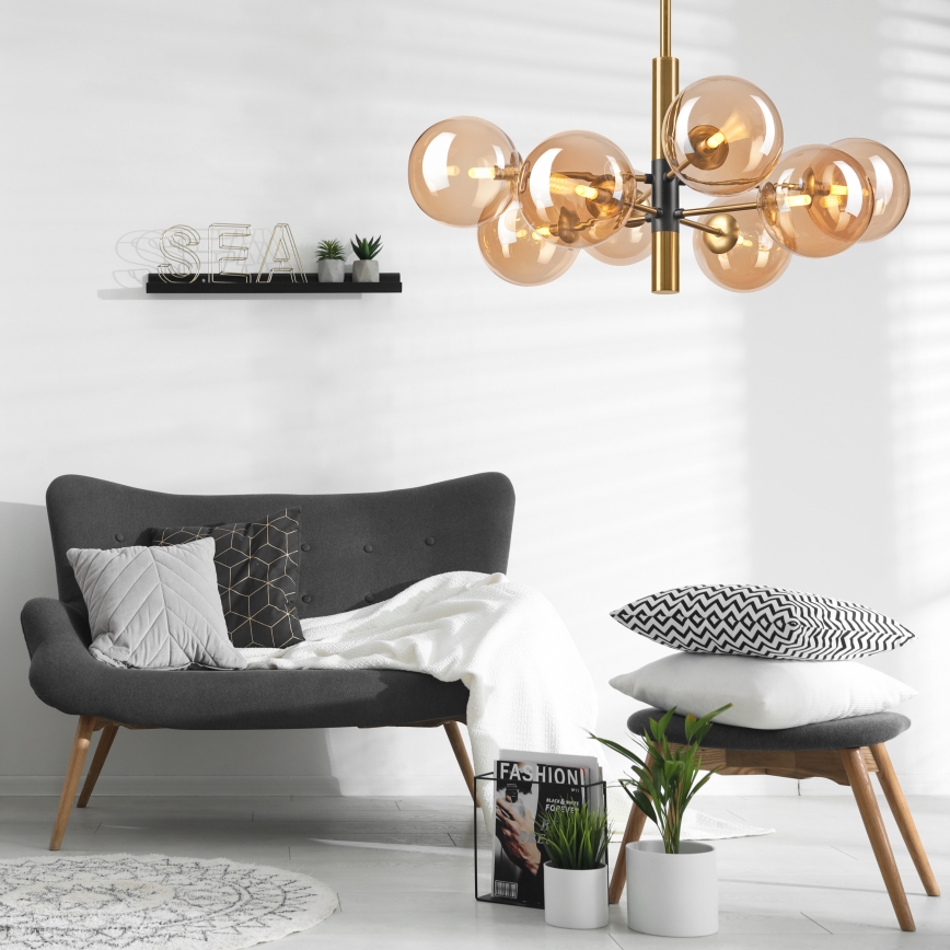 Żyrandol na drążku ROLLO 8xG9/5W/230V złoty/dym beżowy