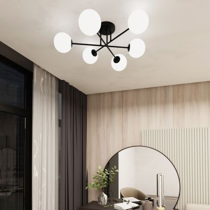 Żyrandol na drążku ROMA 6xE14/10W/230V czarny/biały