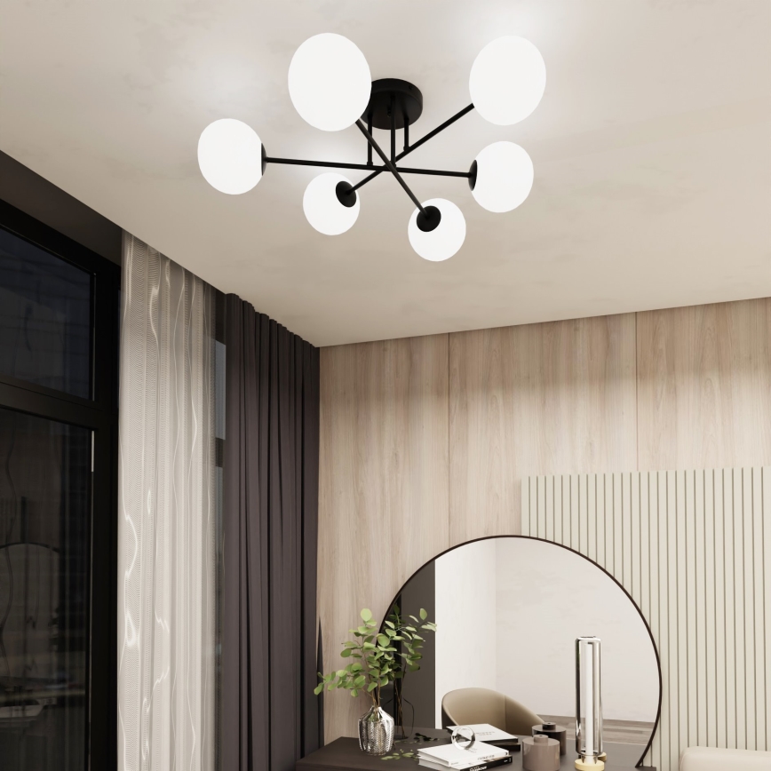 Żyrandol na drążku ROMA 6xE14/10W/230V czarny/biały