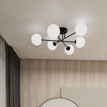 Żyrandol na drążku ROMA 6xE14/10W/230V czarny/biały