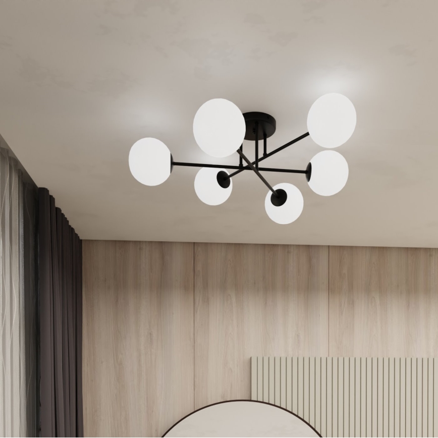Żyrandol na drążku ROMA 6xE14/10W/230V czarny/biały