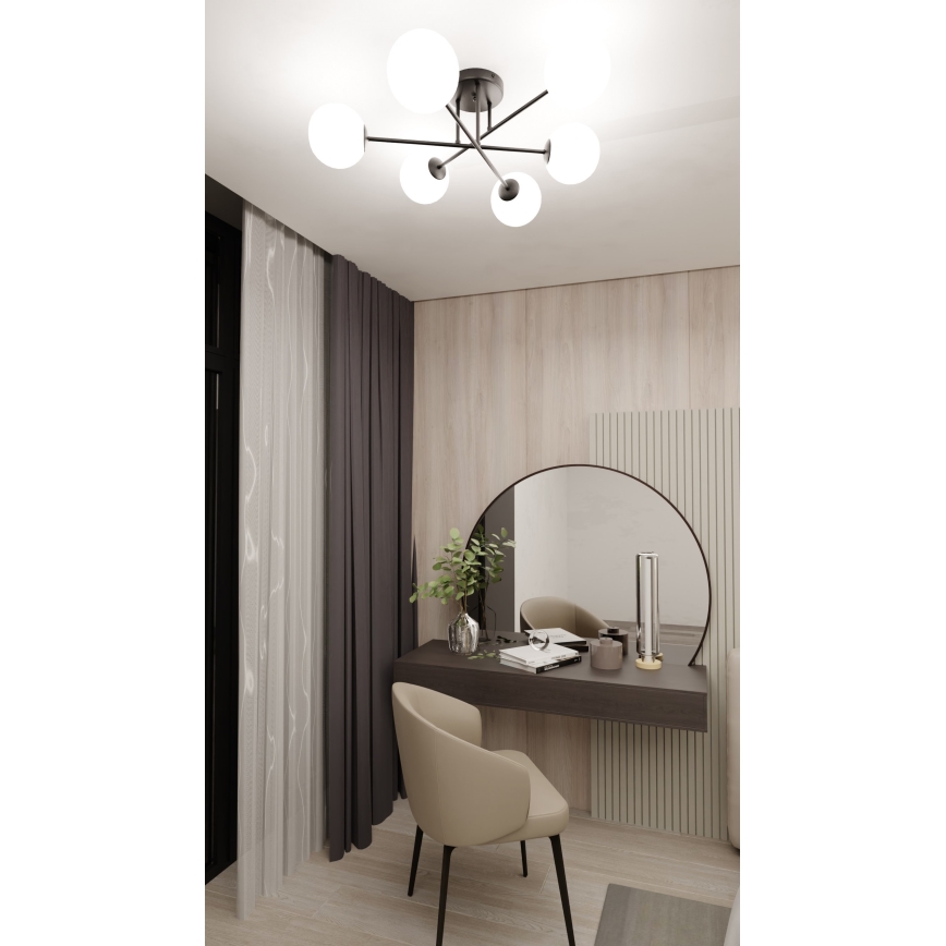 Żyrandol na drążku ROMA 6xE14/10W/230V czarny/biały