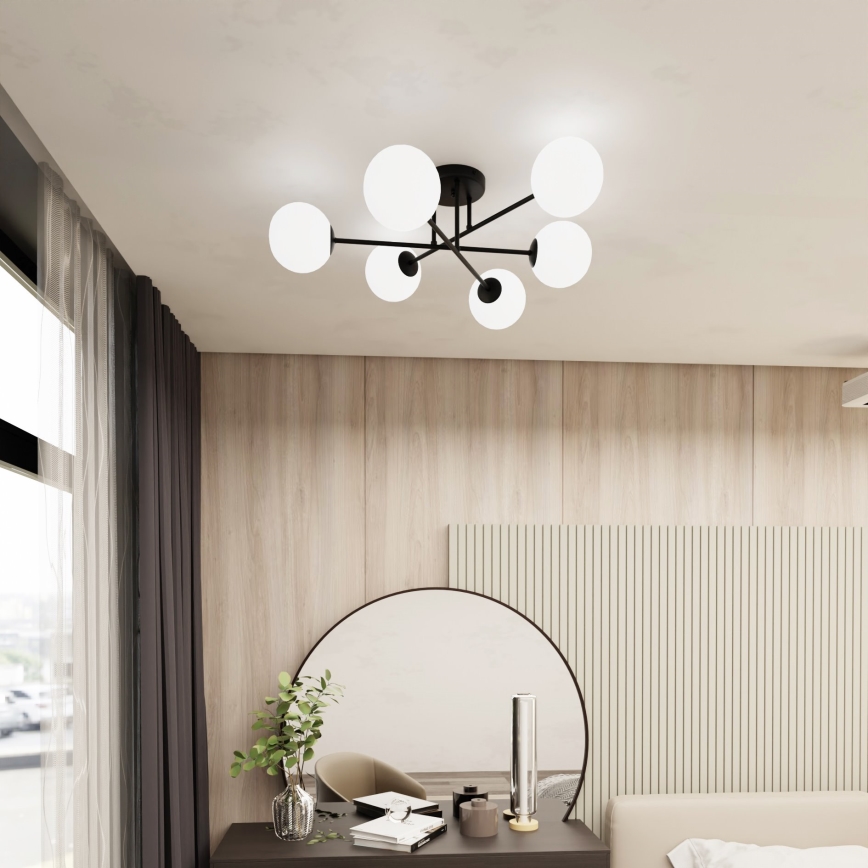 Żyrandol na drążku ROMA 6xE14/10W/230V czarny/biały