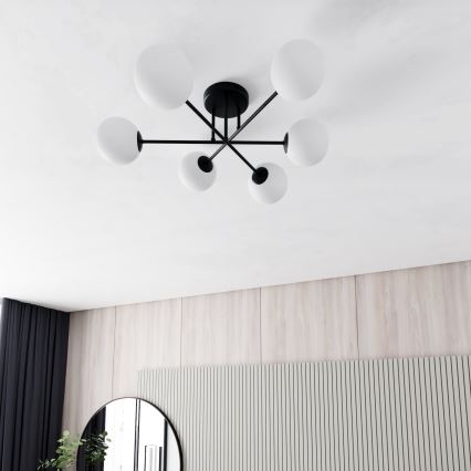 Żyrandol na drążku ROMA 6xE14/10W/230V czarny/biały