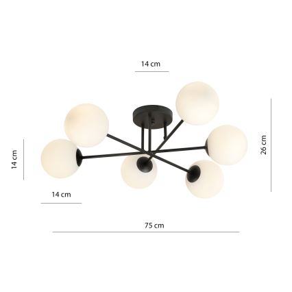 Żyrandol na drążku ROMA 6xE14/10W/230V czarny/biały