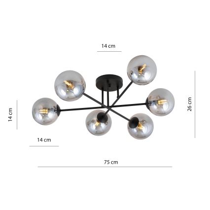 Żyrandol na drążku ROMA 6xE14/10W/230V czarny/dym