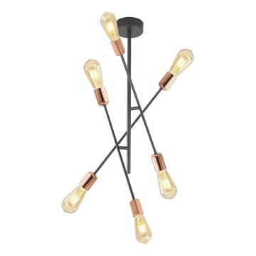 Żyrandol na drążku STRAIGHT 6xE27/15W/230V czarny/miedź