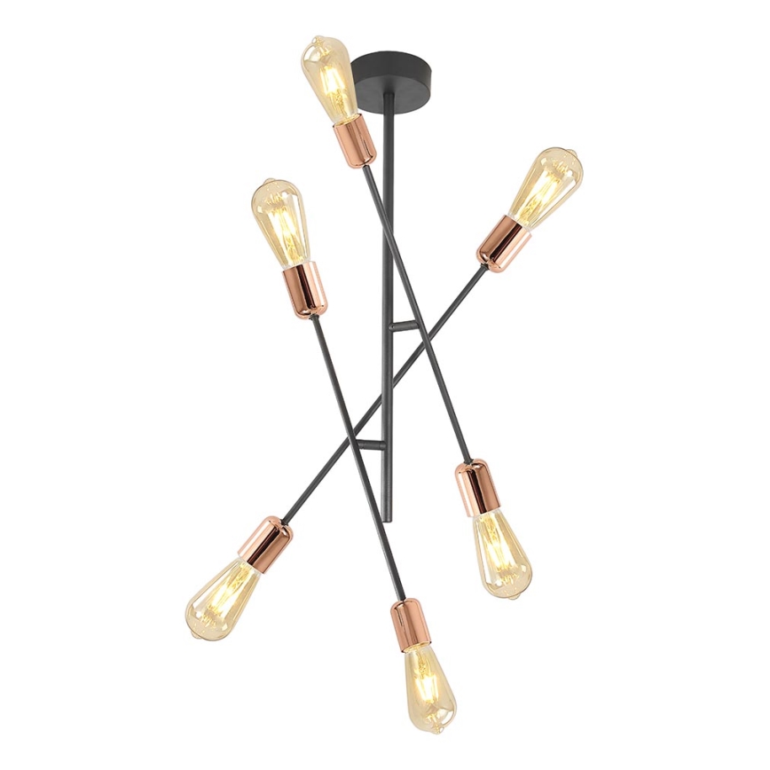 Żyrandol na drążku STRAIGHT 6xE27/15W/230V czarny/miedź