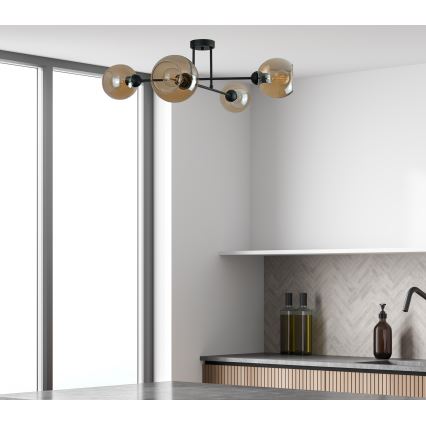 Żyrandol na drążku VASCO 4xE27/60W/230V czarny/dymny beżowy
