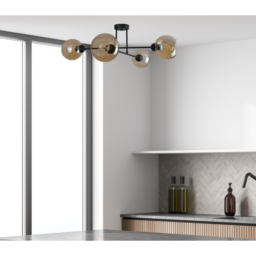 Żyrandol na drążku VASCO 4xE27/60W/230V czarny/dymny beżowy