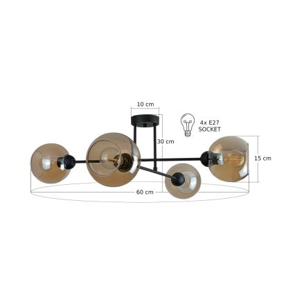 Żyrandol na drążku VASCO 4xE27/60W/230V czarny/dymny beżowy