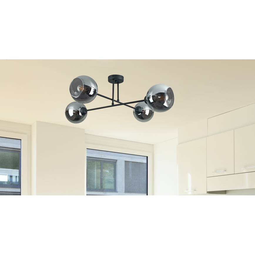 Żyrandol na drążku VASCO 4xE27/60W/230V czarny/dymny czarny