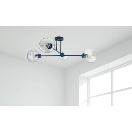 Żyrandol na drążku VASCO 4xE27/60W/230V czarny/przezroczysty