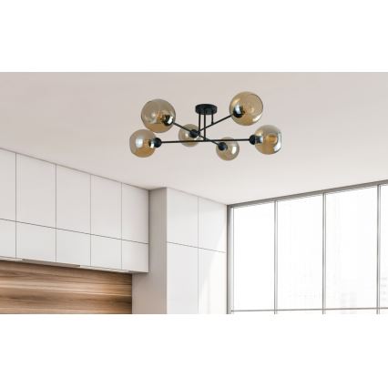 Żyrandol na drążku VASCO 6xE27/60W/230V czarny/dymny beżowy