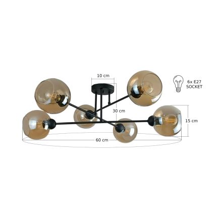 Żyrandol na drążku VASCO 6xE27/60W/230V czarny/dymny beżowy