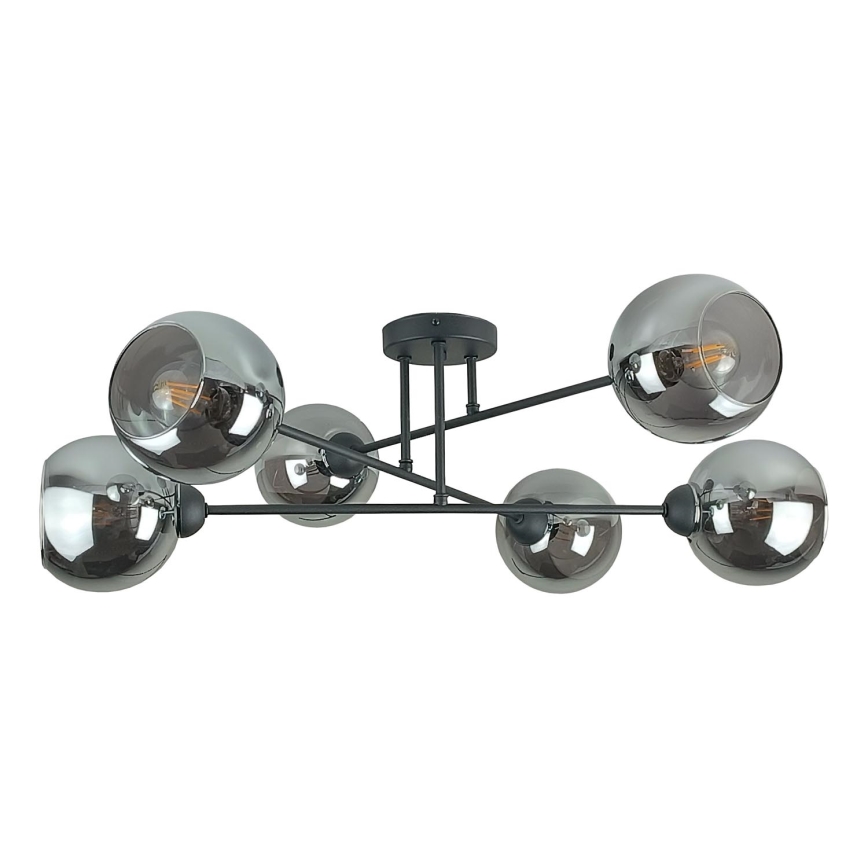 Żyrandol na drążku VASCO 6xE27/60W/230V czarny/dymny czarny