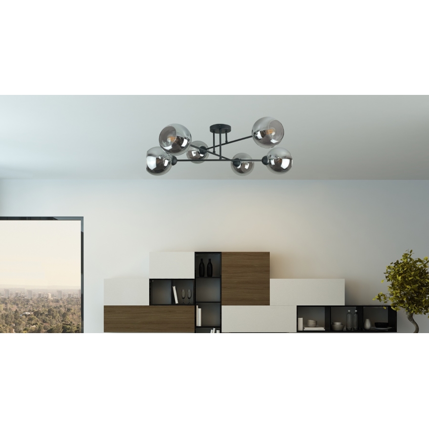 Żyrandol na drążku VASCO 6xE27/60W/230V czarny/dymny czarny