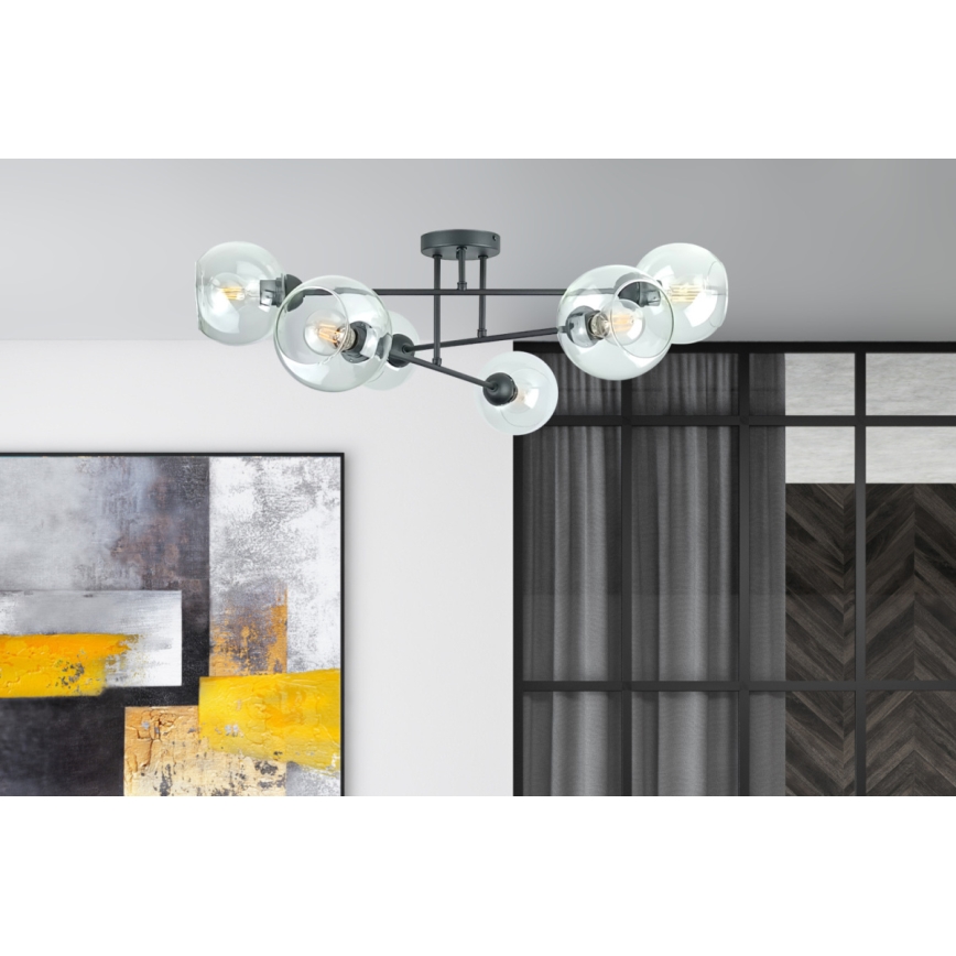 Żyrandol na drążku VASCO 6xE27/60W/230V czarny/przezroczysty