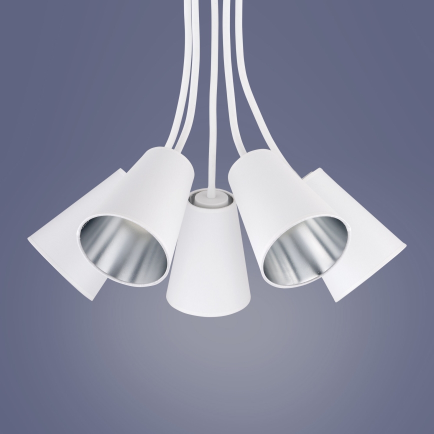 Żyrandol na drążku WIRE 5xE27/15W/230V biały/srebrny