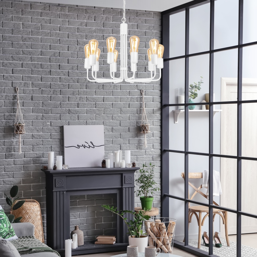 Żyrandol na łańcuchu 10xE27/60W/230V biały