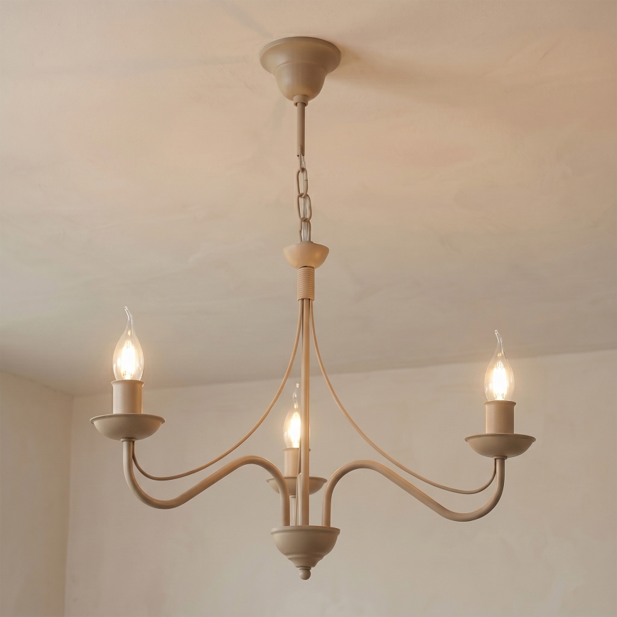 Żyrandol na łańcuchu ANTON 3xE14/60W/230V beżowy