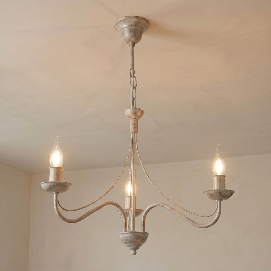 Żyrandol na łańcuchu ANTON 3xE14/60W/230V biała patyna