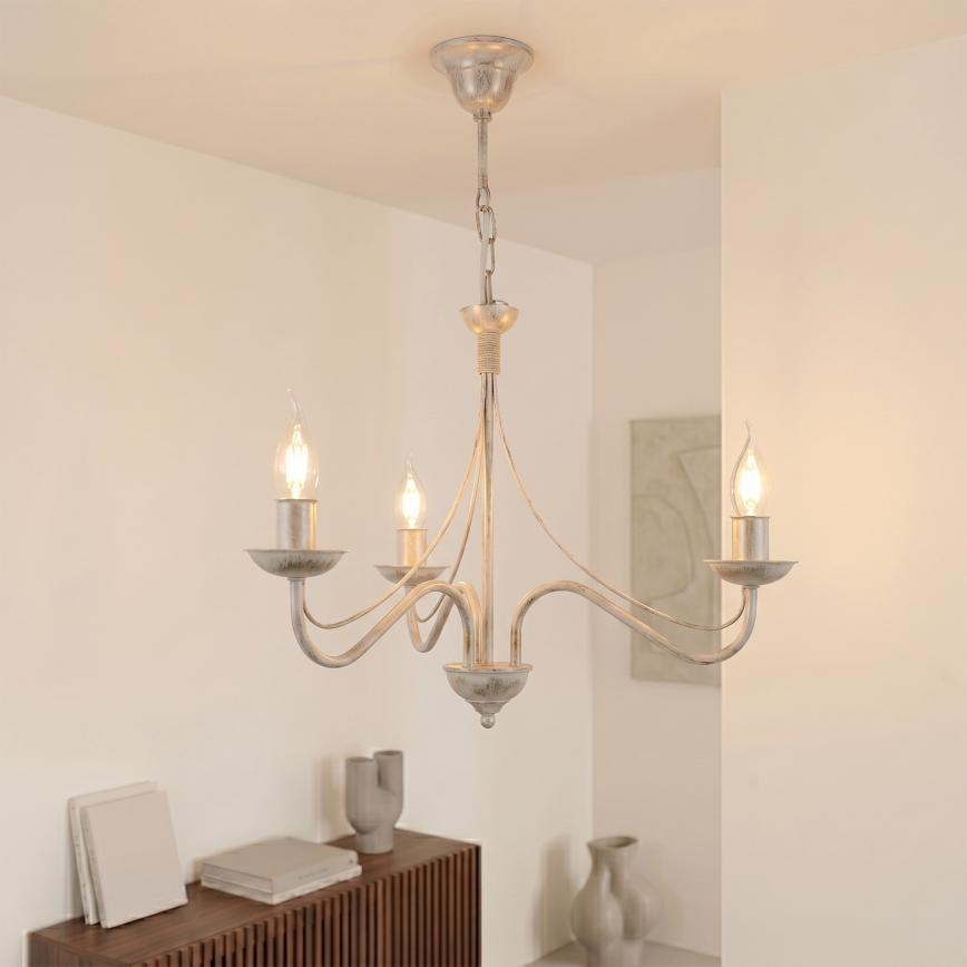 Żyrandol na łańcuchu ANTON 3xE14/60W/230V biała patyna