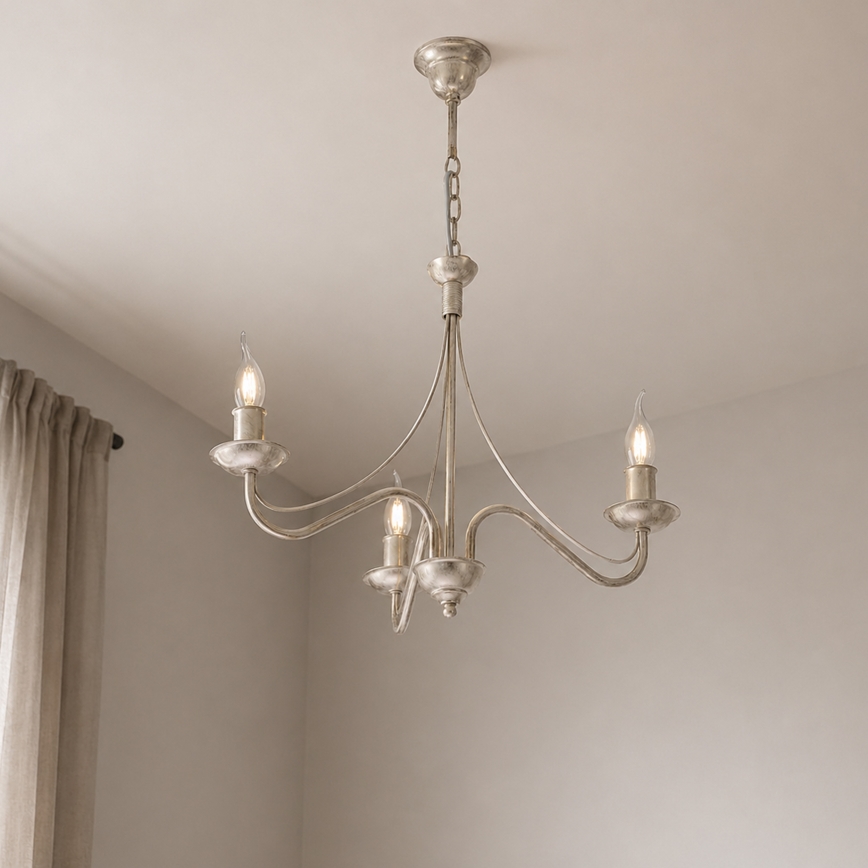 Żyrandol na łańcuchu ANTON 3xE14/60W/230V biała patyna