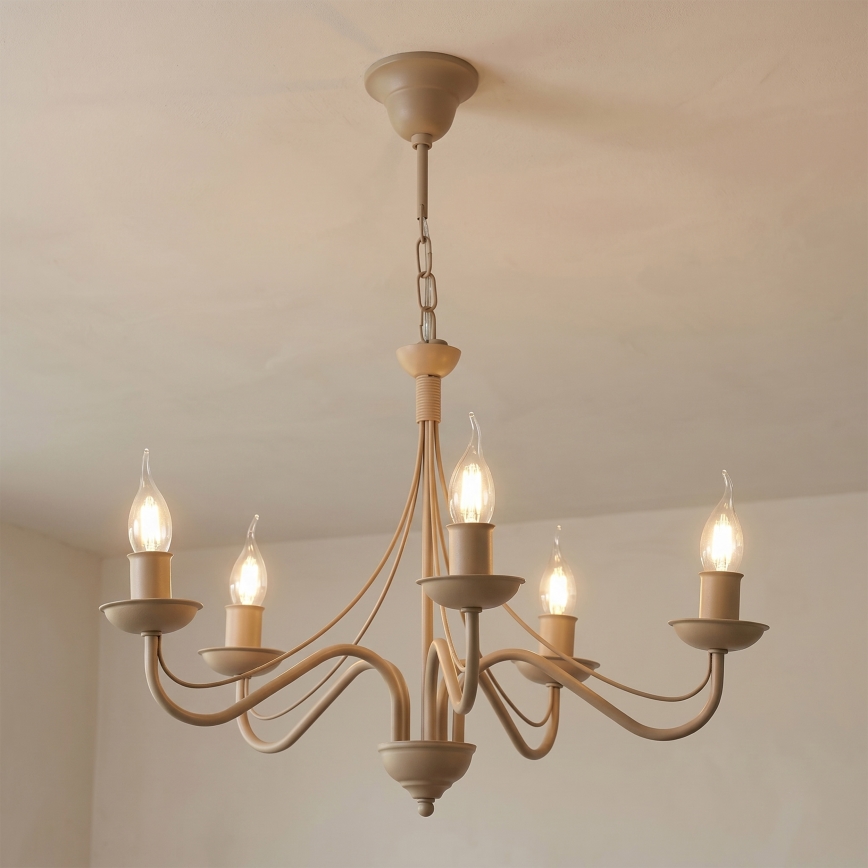 Žyrandol na łańcuchu ANTON 5xE14/60W/230V beżowy
