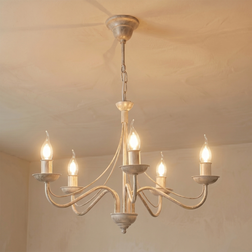 Żyrandol na łańcuchu ANTON 5xE14/60W/230V biała patyna