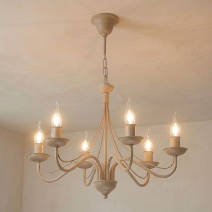 Żyrandol na łańcuchu ANTON 6xE14/60W/230V beżowy