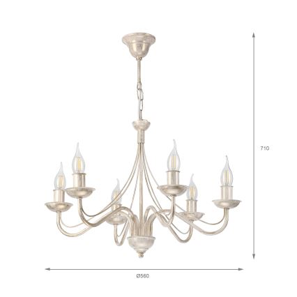 Żyrandol na łańcuchu ANTON 6xE14/60W/230V biała patyna