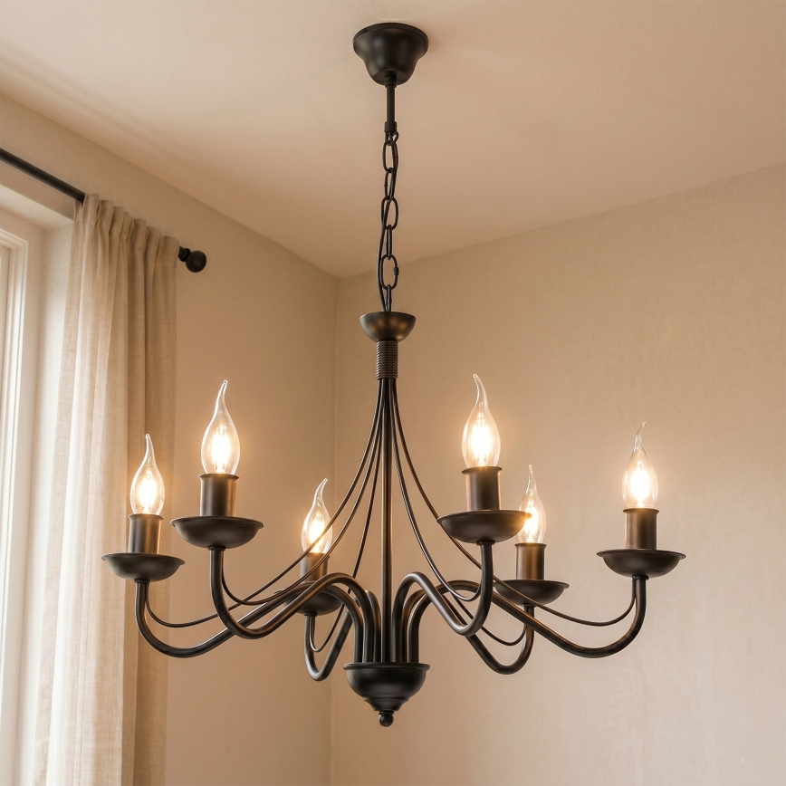 Żyrandol na łańcuchu ANTON 6xE14/60W/230V czarny
