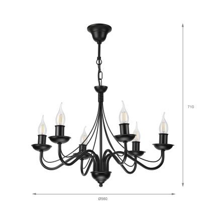 Żyrandol na łańcuchu ANTON 6xE14/60W/230V czarny