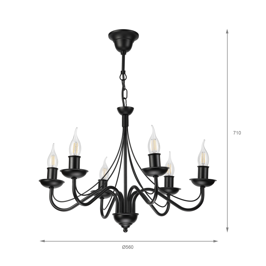 Żyrandol na łańcuchu ANTON 6xE14/60W/230V czarny