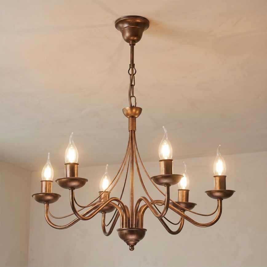 Żyrandol na łańcuchu ANTON 6xE14/60W/230V, kolor brązowy