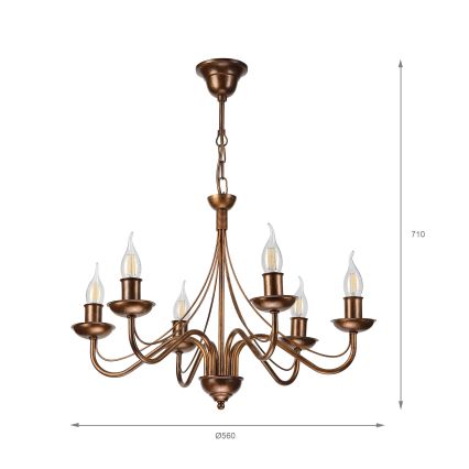 Żyrandol na łańcuchu ANTON 6xE14/60W/230V, kolor brązowy