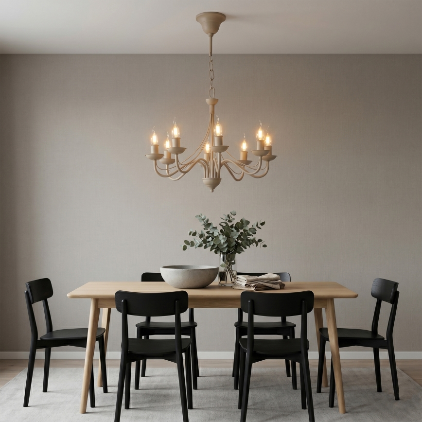 Żyrandol na łańcuchu ANTON 8xE14/60W/230V beżowy