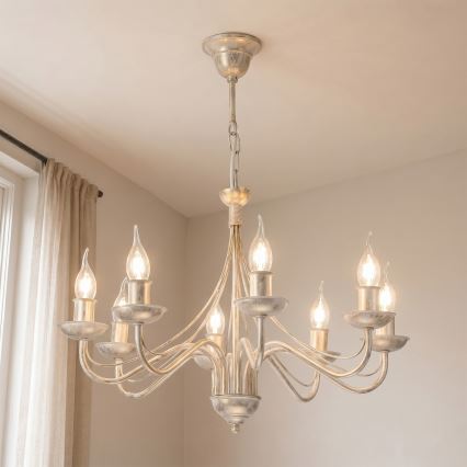 Żyrandol na łańcuchu ANTON 8xE14/60W/230V biała patyna