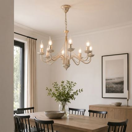 Żyrandol na łańcuchu ANTON 8xE14/60W/230V biała patyna