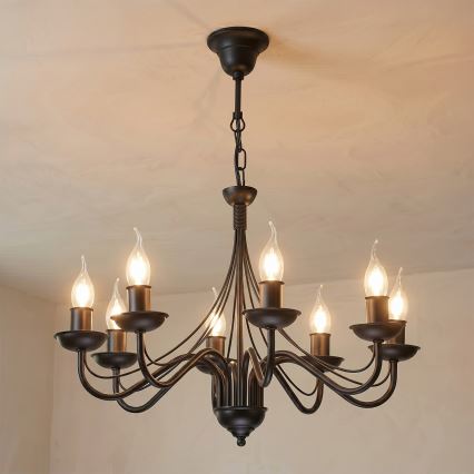 Żyrandol na łańcuchu ANTON 8xE14/60W/230V czarny
