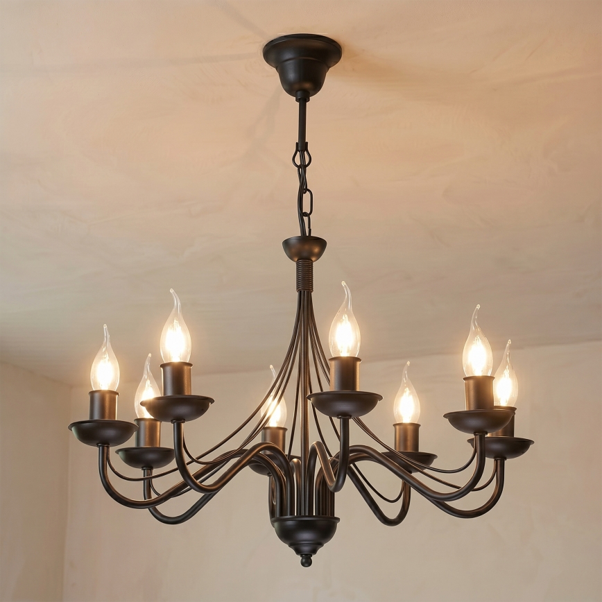 Żyrandol na łańcuchu ANTON 8xE14/60W/230V czarny