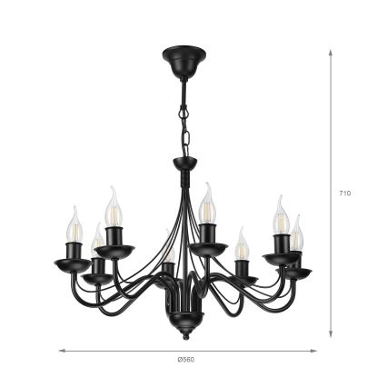 Żyrandol na łańcuchu ANTON 8xE14/60W/230V czarny