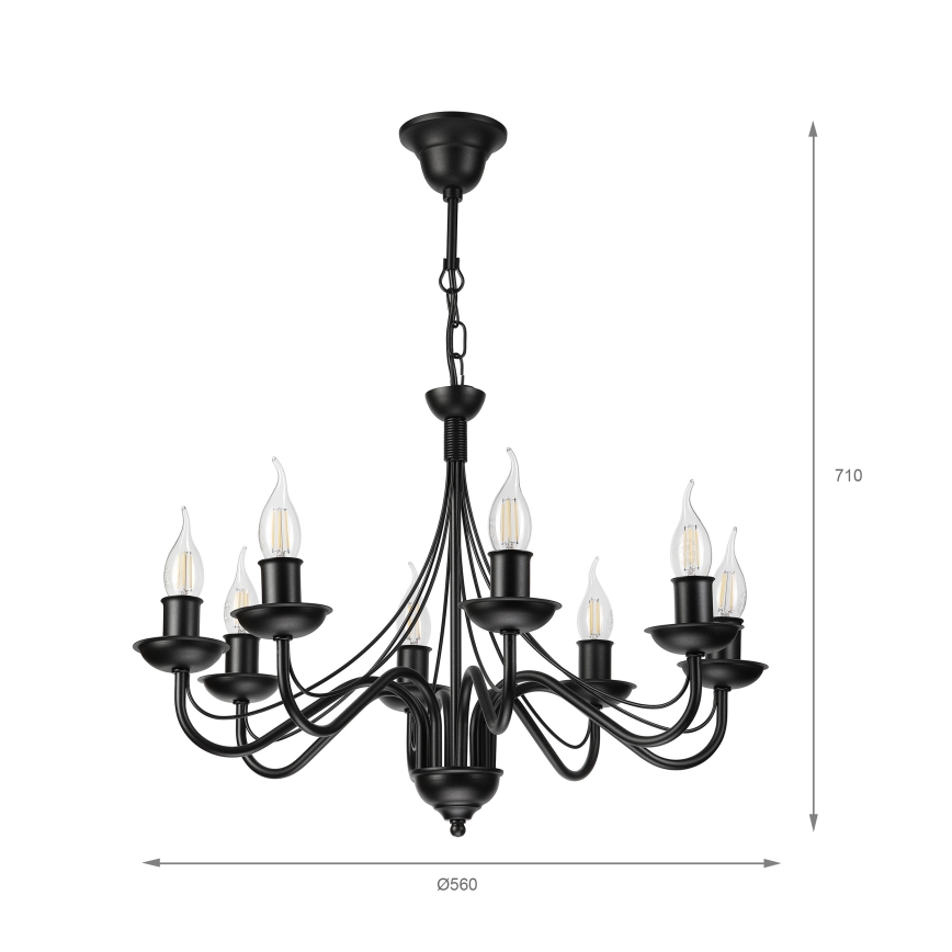 Żyrandol na łańcuchu ANTON 8xE14/60W/230V czarny