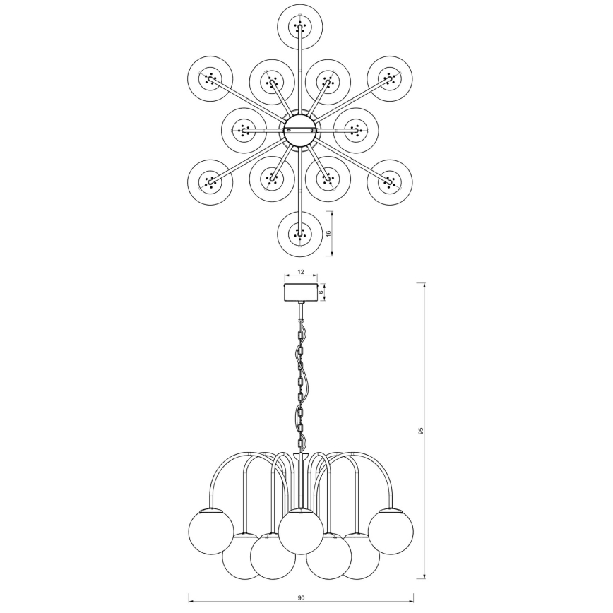 Żyrandol na łańcuchu CAMBRIDGE 12xE14/60W/230V czarny/mosiądz